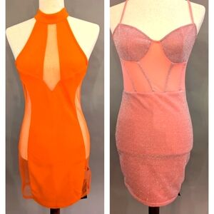 Shein Sxy NWT Dress Bundle - Orange Dress and Pink Metallic Shimmer Dress
